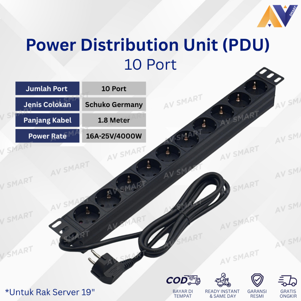 หน่วยจ่ายไฟ PDU 10 พอร์ต Rackmount Server Non Surge Protection / 10 หลุมปลั๊กไฟ Server Rack 19 นิ้วเยอรมันมาตรฐานซ็อกเก็ต 16A 4000W