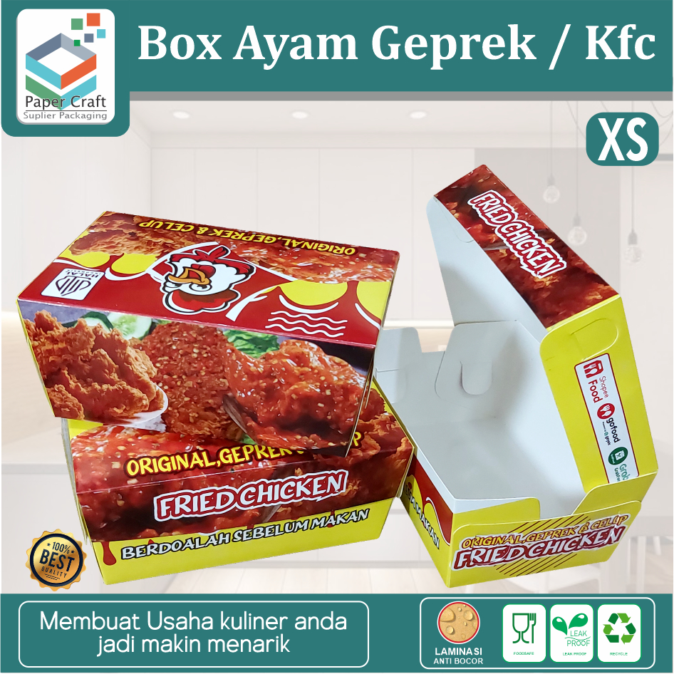 Xs S/ Paper Lunch Box Dip Kfc Geprek Chicken Food Box Fullcolor Food Box