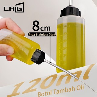 CHIGE Botol Oil 120ml Botol Minyak Pipa Besi Ujung Stainless Suntik Oli Motor Bengkel