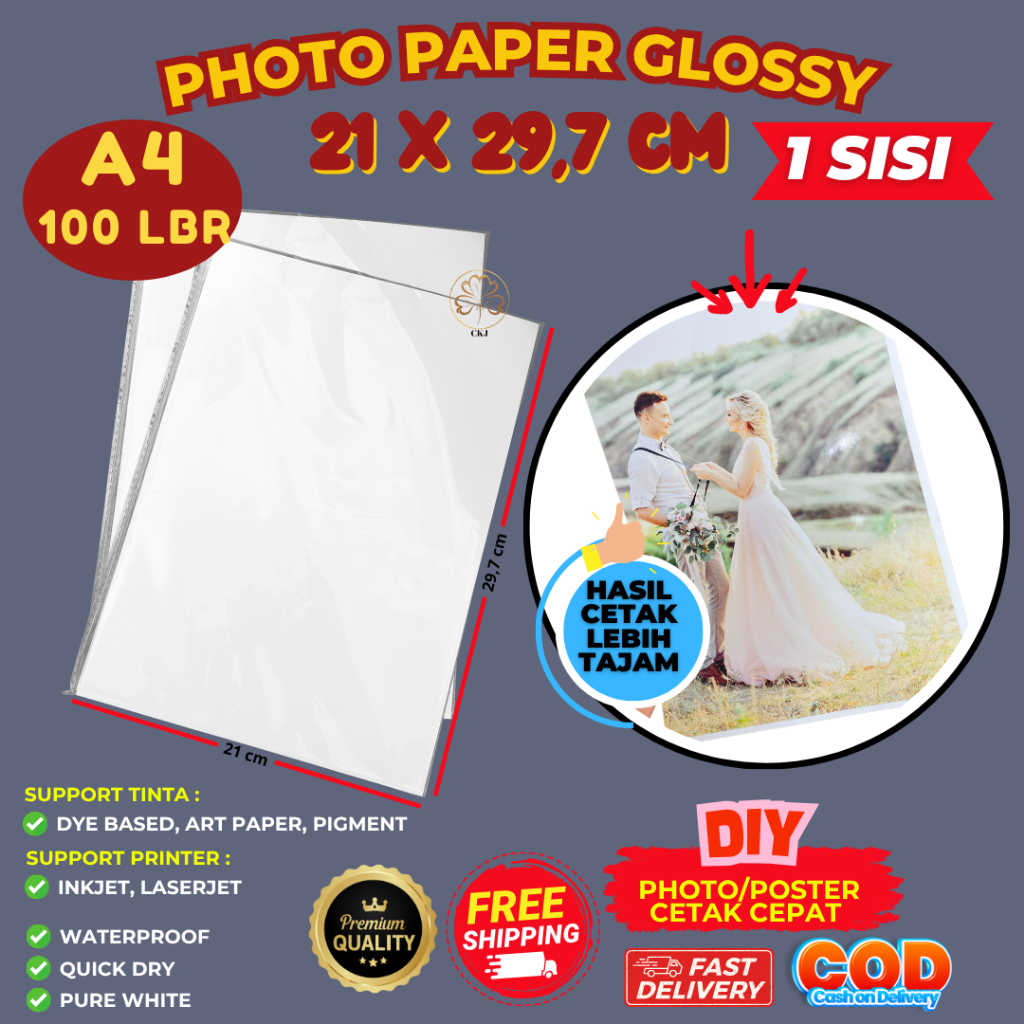 A4 GLOSSY PHOTO PAPER CONTENDTS 100 แผ่นกันน้ํา / กันน้ํา GLOSSY INKJET PHOTO PAPER
