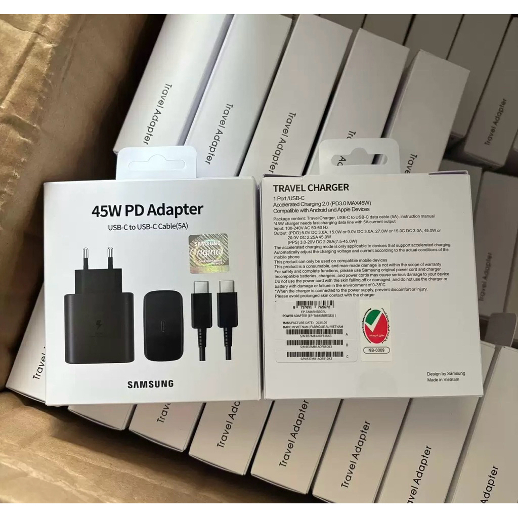 SAMSUNG Type C 45W USB-C Travel Charger - Fast Charging C to C Cable - 1 เมตร 5A HP/Tablet Android