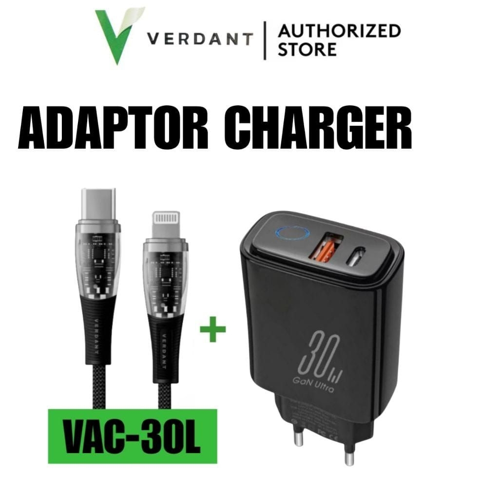 Verdant VAC-30L อะแดปเตอร์ชาร์จ 30W Type C TO IOS/Lighting 27W Super Fast Charging สายชาร์จข้อมูล