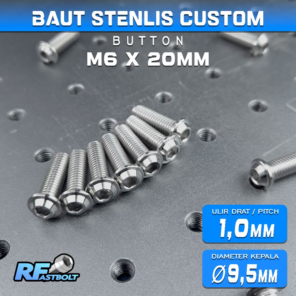 CUSTOM TITANIUM สไตล์สแตนเลสปุ่ม BOLT M6 X 20MM PITCH 1MM