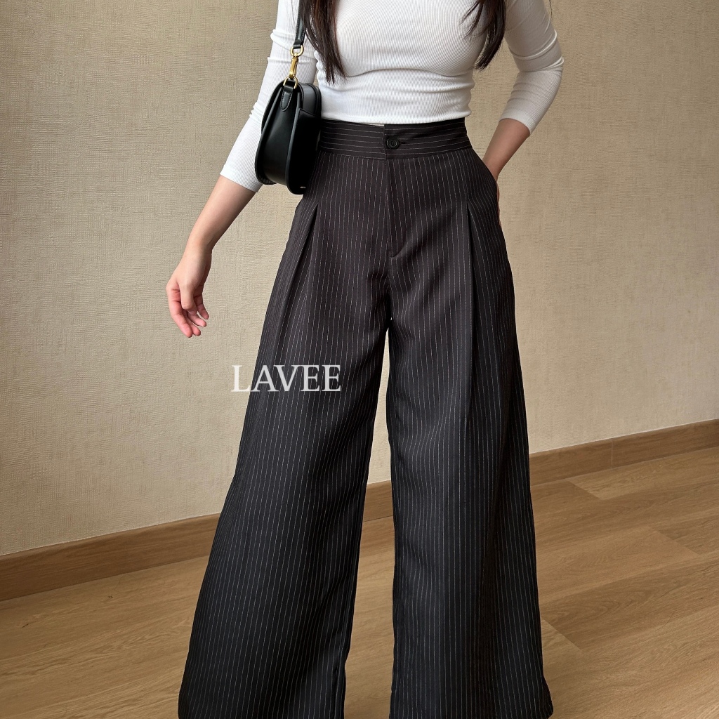 LAVEE - กางเกง Yarra / กางเกง Pinstripe ยาว - กางเกงลายทางเอวสูง