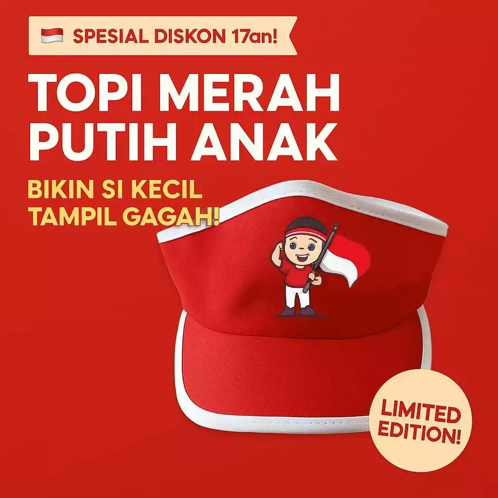 MERAH AUGUST THEME CHILDRENS GOLF HAT RED และ WHITE CHILDRENS HAT FLAG HAT