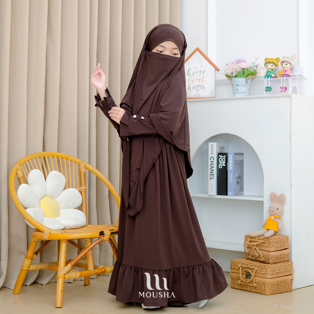 Janna Girls Gamis 1 ถึง 11 ปีพรีเมี่ยม Jersey วัสดุกาแฟ