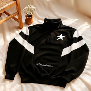 altas sweater halfzipp pria wanita tebal fleece 280 gsm turtel neck hitam tebal kombinasi