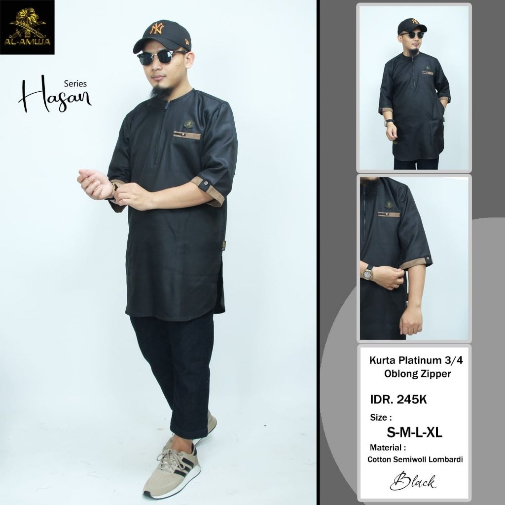 AL AMWA PLATINUM HASAN 3 by 4 sleeve shirt คอปก oblong เสื้อปากีสถาน gamis