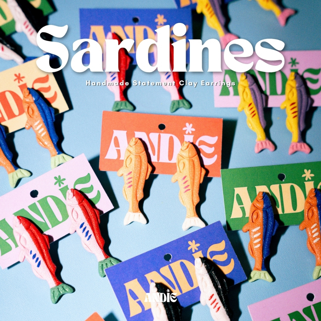 ต่างหู SARDINES | ต่างหูสตั๊ดดินสแตนเลสที่ทําด้วยมือที่ไม่ก่อให้เกิดภูมิแพ้ | แล้ว