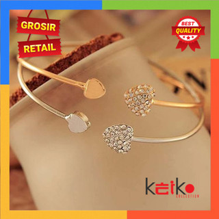 ALOY GL001 - Gelang Bangle GROSIRAN Open Cuff Motif Hati Kristal untuk Wanita / Gelang Love / Gelang Bangle Fashion