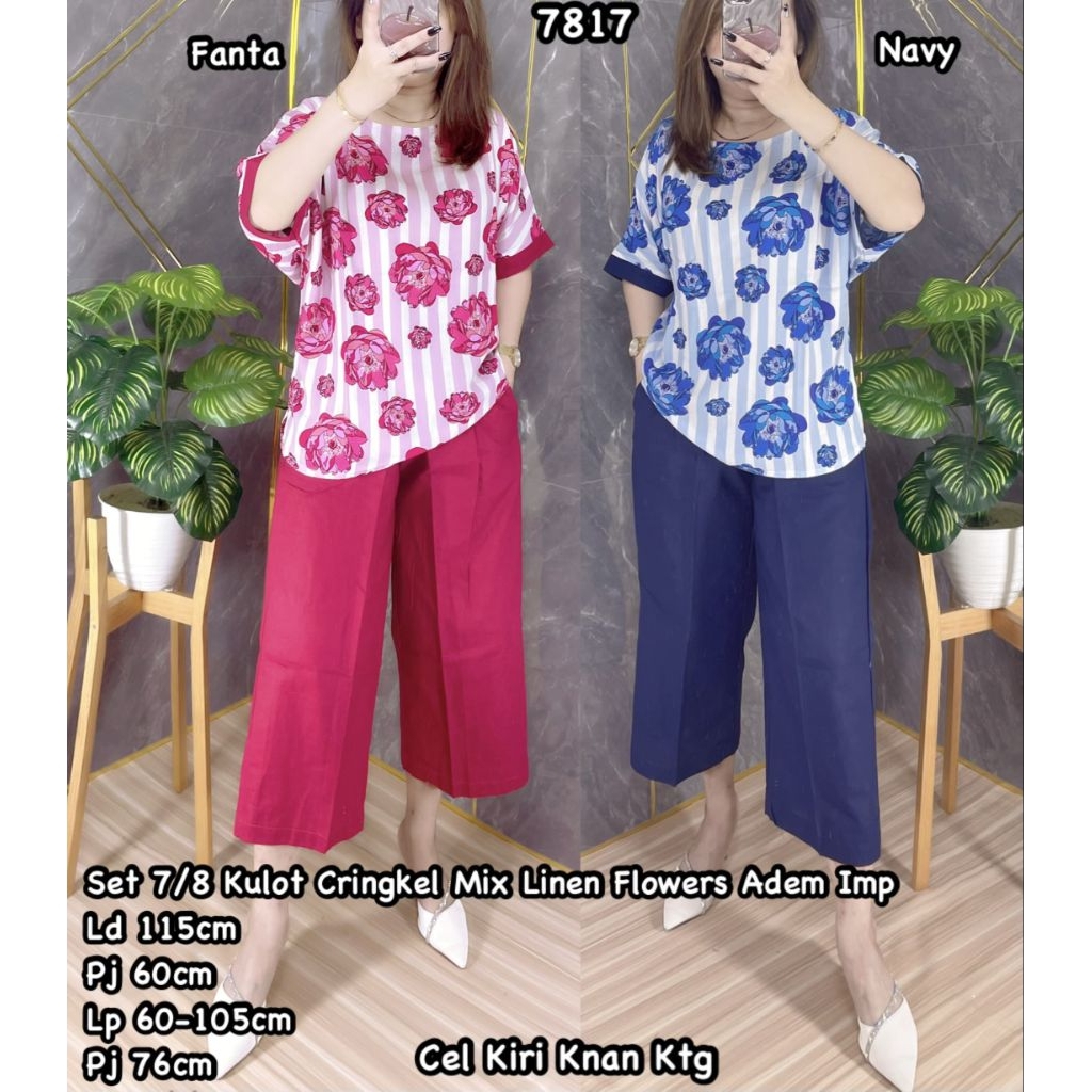 7817 Set 7p8 Cringkel Culottes BungaB Linen 160,000 .