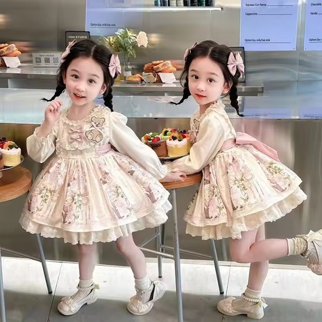 [KIDSFASHIONKOLECTION] 1062 Dress Vineta Growing Puff BearBuy Layered Lace Ribbon Girls