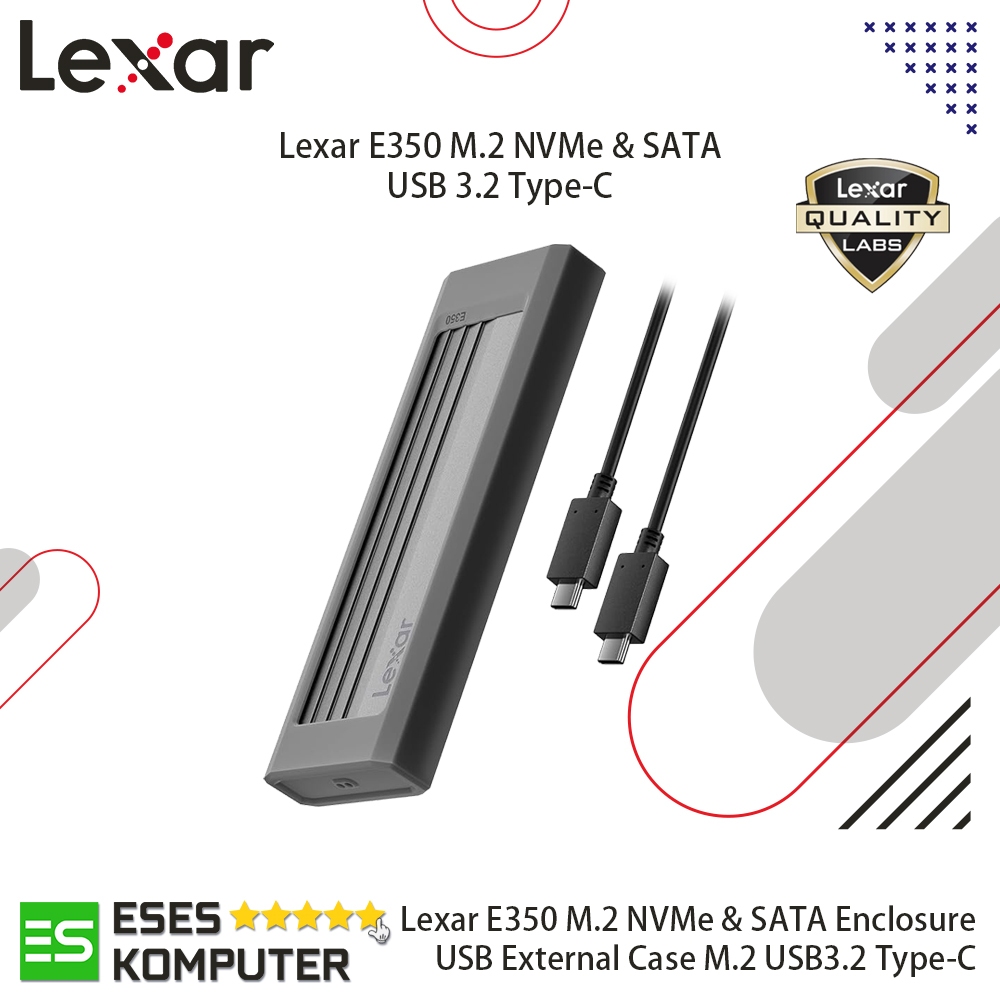 Lexar SSD Enclosure E350 M.2 NVMe & SATA External Case USB 3.2 Type-C