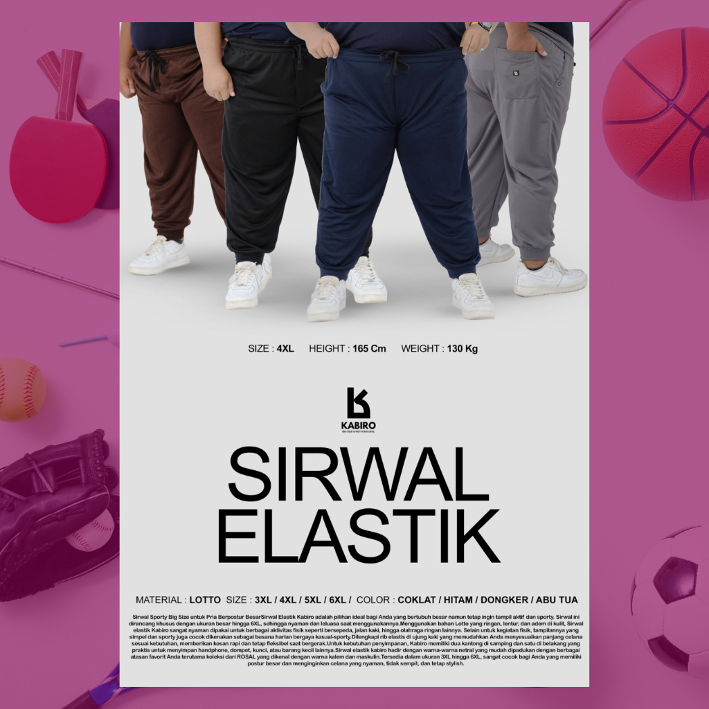 Mens Sirwal Big Size 3XL-6XL – Sporty Sirwal Pants Size 3XL–6XL, วัสดุ Lotto Elastic & Cool