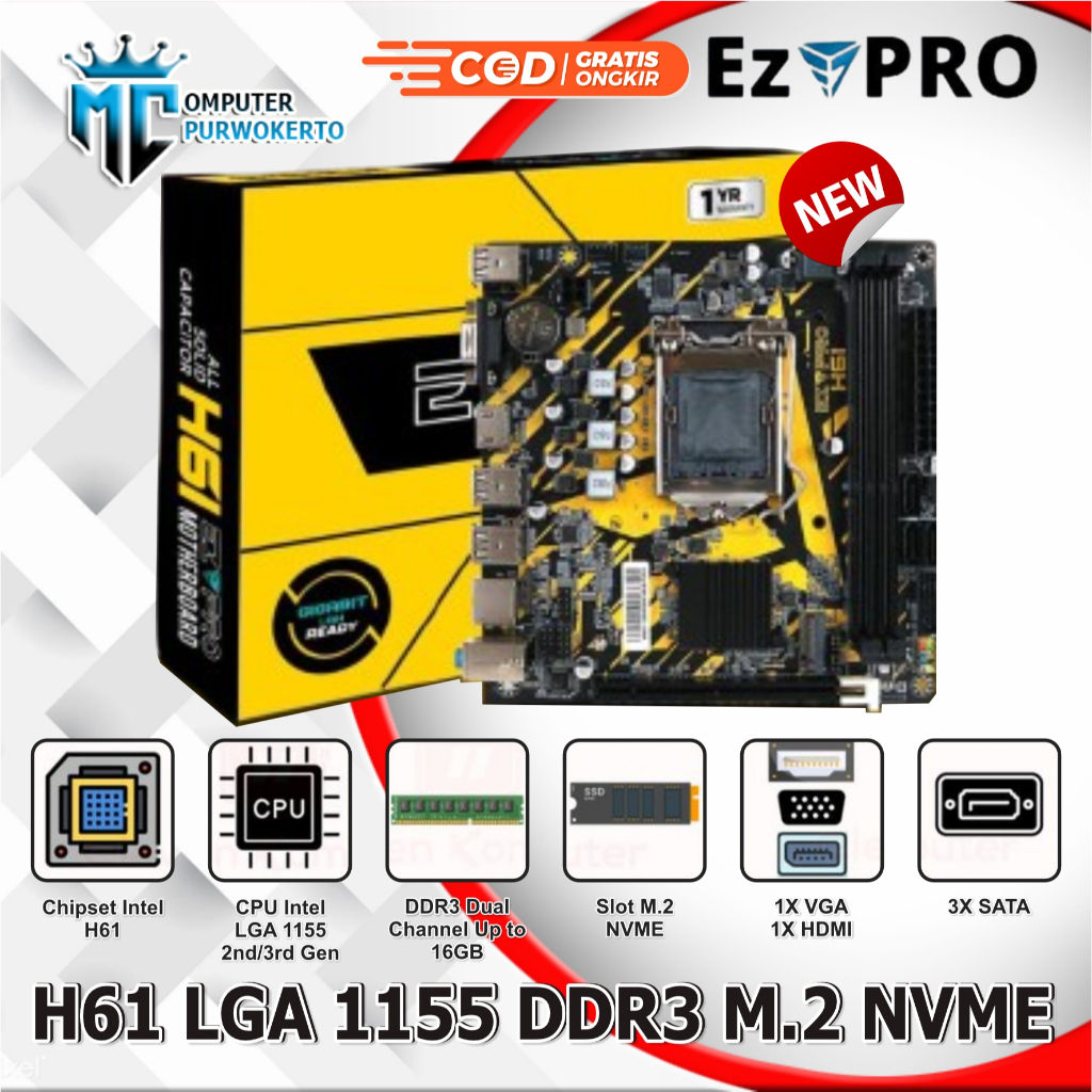 เมนบอร์ดเมนบอร์ด H61 EZPRO ซ็อกเก็ต LGA 1155 NVME USB 3.0