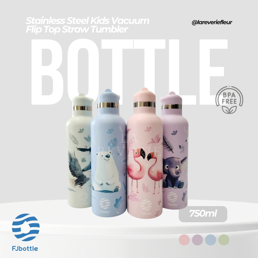 FJBOTTLE - กระติกน้ําร้อนฟางสุญญากาศสําหรับเด็กสแตนเลสขนาด 750 มล. SUS 304