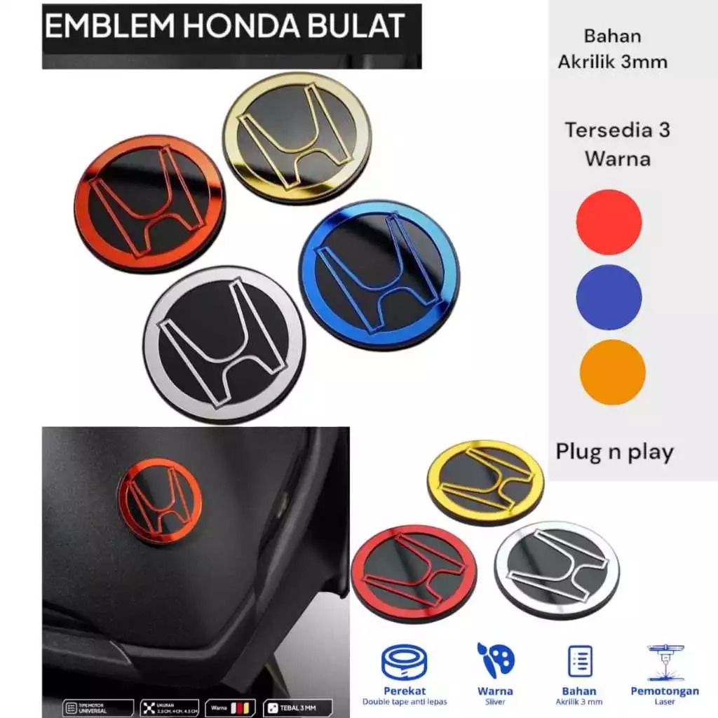 MODIFICATION - 3D ROUND RAISED HONDA LOGO EMBLEM ROUND RAISED HONDA EMBLEM (3CM) HONDA Emblem H logo Round Motorcycle