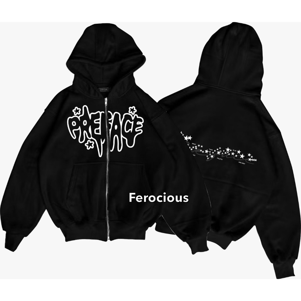 MEZOTIK - Preface Classica Dystonia Hoodie Boxy Zipper Big Logo Black Vintage Men Women Unisex