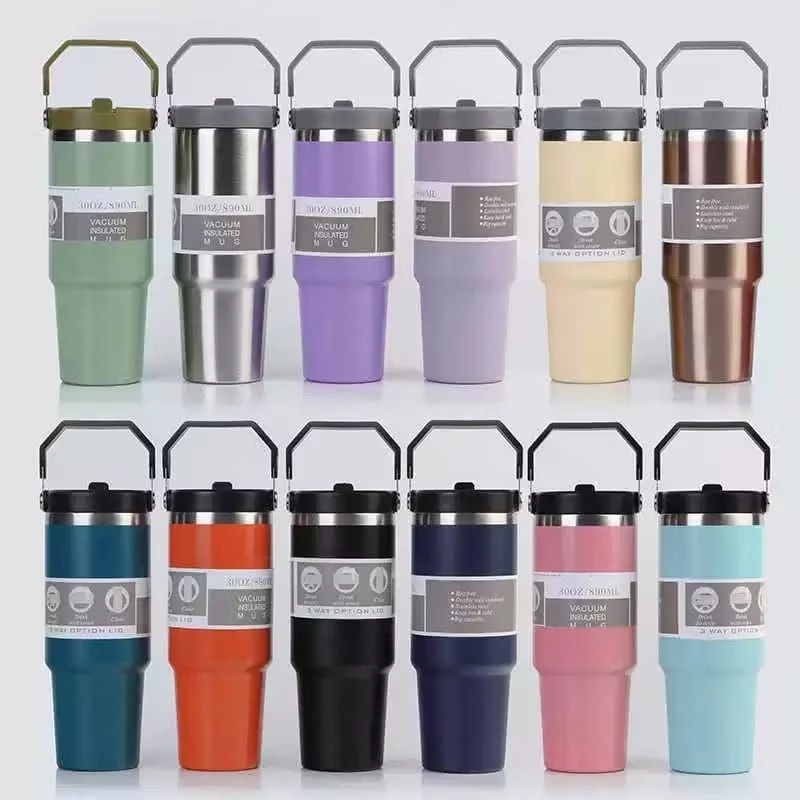 Trustedstore168 PREMIUM STAINLESS Steel Tumbler HANDLE 900ML 3IN1 / ขวดดื่มเย็นและทนความร้อน / แก้วก