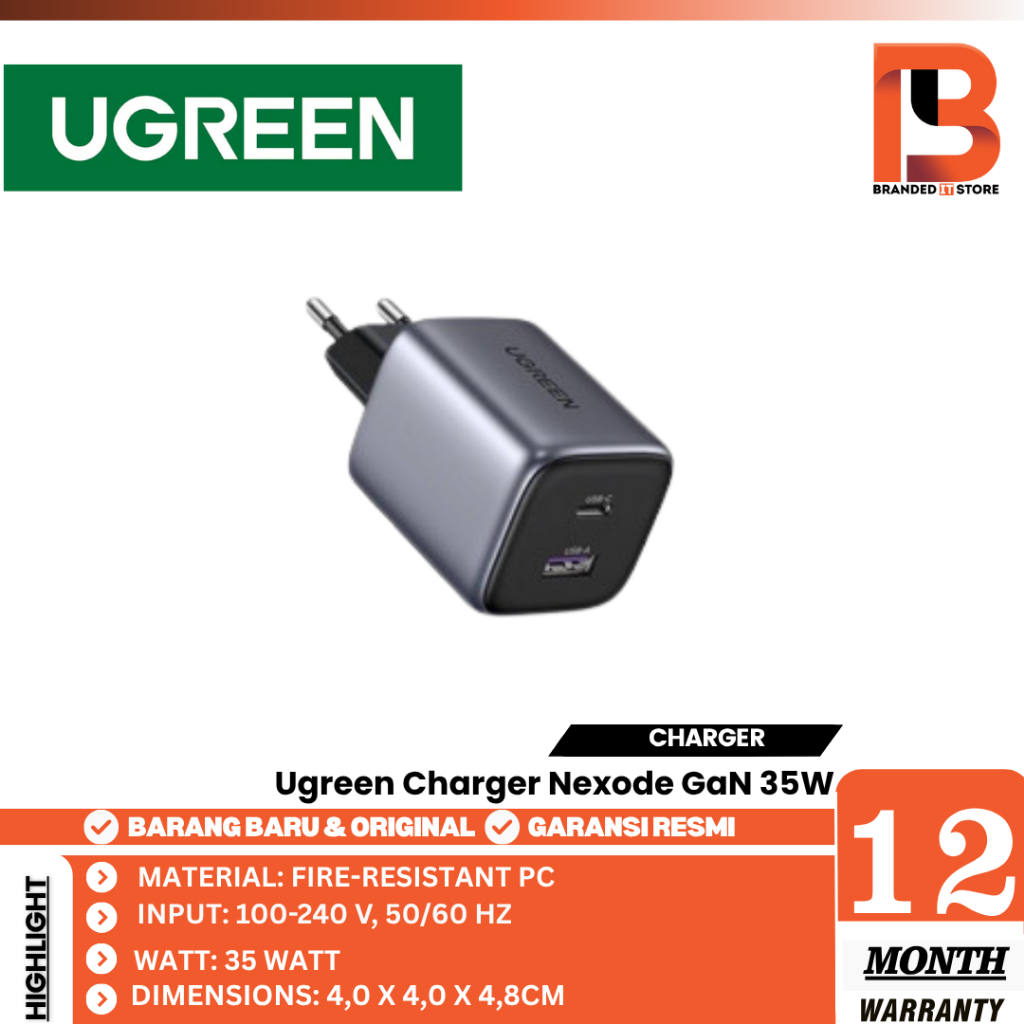 Ugreen Charger Nexode GaN 35W ชาร์จเร็ว Dual Port USB-A และ USB-C 15539