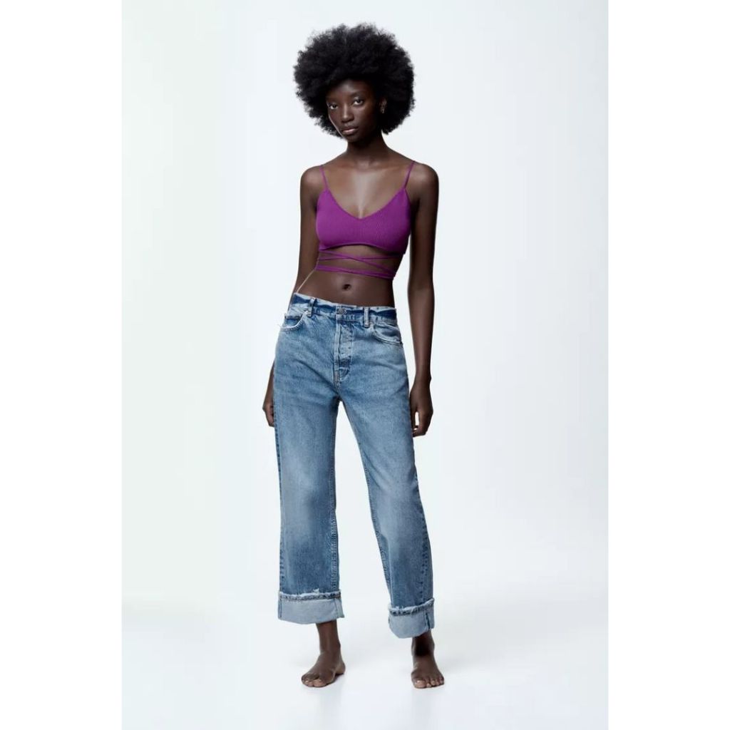 ZARA PURPLE KNITTED LACE UP TOP