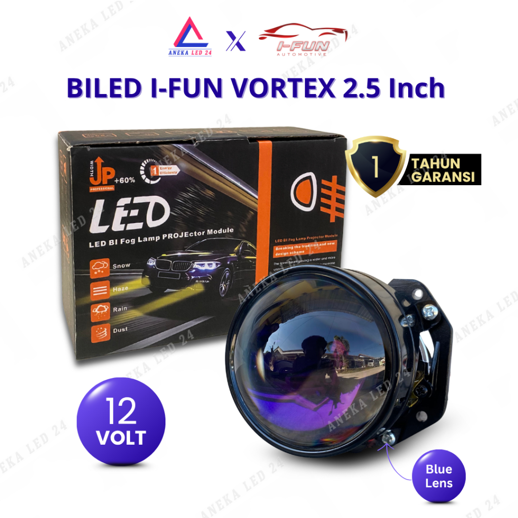 I-FUN 2.5 นิ้ว VORTEX 12 โวลต์ 45/55 วัตต์เลนส์สีฟ้า 12V ไฟหน้ารถรถจักรยานยนต์โคมไฟโปรเจคเตอร์