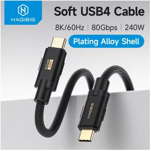 HAGIBIS สาย USB C ถึง USB C 240W PD3.1 USB4 80Gbps 8K@60Hz SOFT FAST CHARGING ORD สําหรับ MACBOOK PR