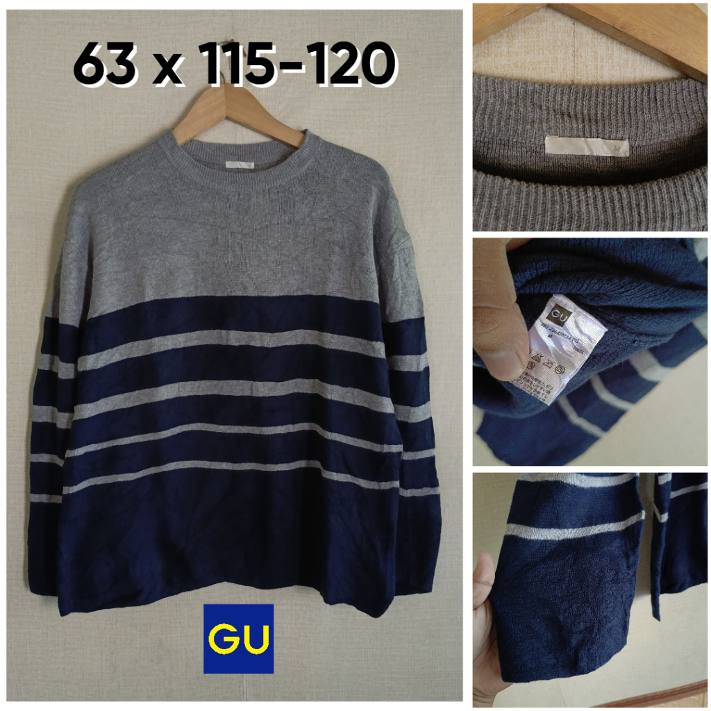 GU by UNI เสื้อกันหนาวหนาสีเทาลายสีกรมท่าไซส์ M ผู้ชายผู้หญิงถัก ZX988