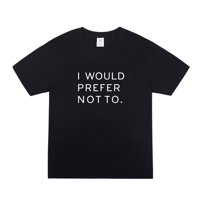 KATUN I Would Prefer Not To เสื้อยืดผ้าฝ้ายสีดําและสีขาวพิมพ์ลายเรียบง่ายสไตล์อังกฤษสําหรับฤดูร้อน