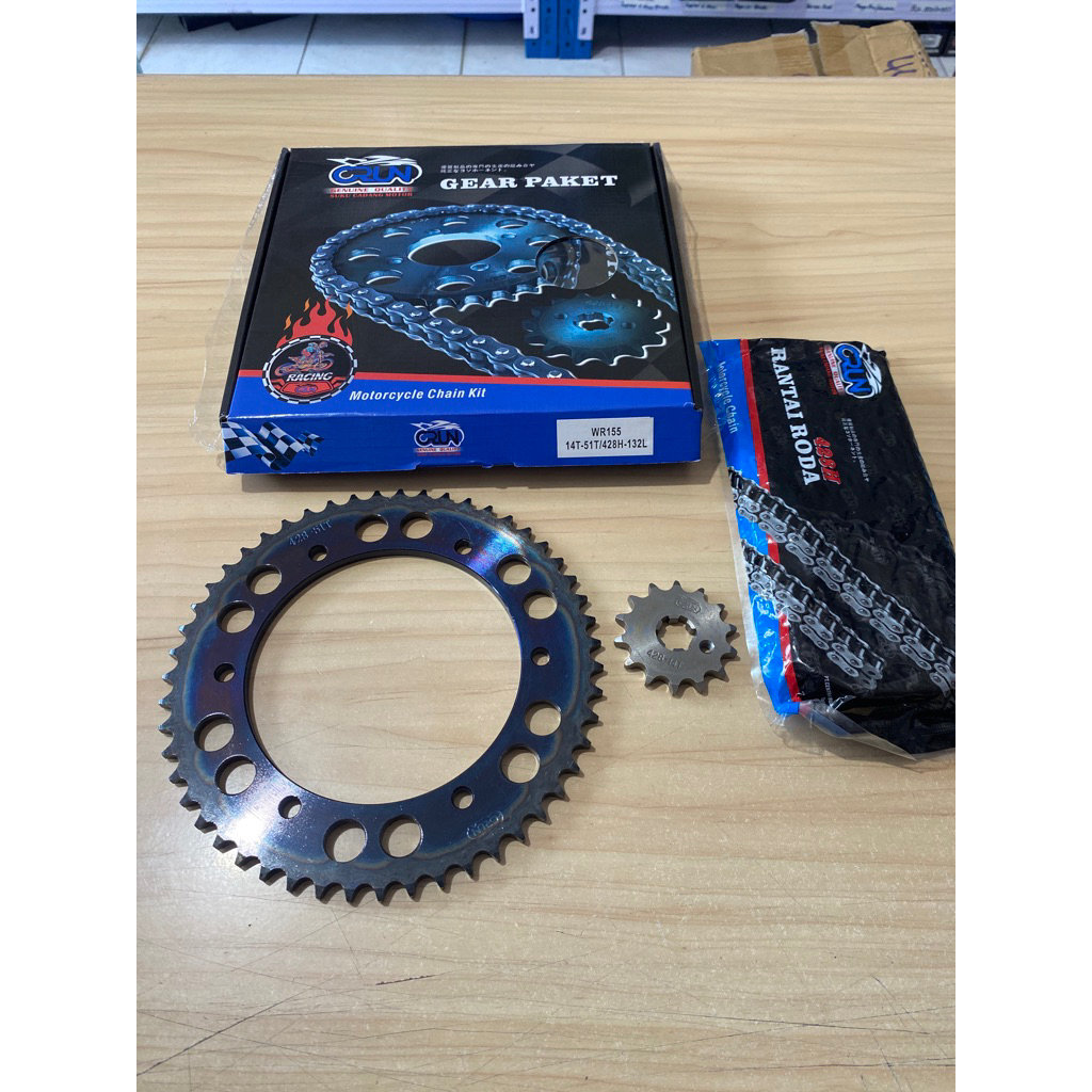 ชุดเกียร์ CRUN RACING WR 155 B3M / แพ็คเกจเกียร์ WR155 R 14T-51T / 428-132L / เดิม