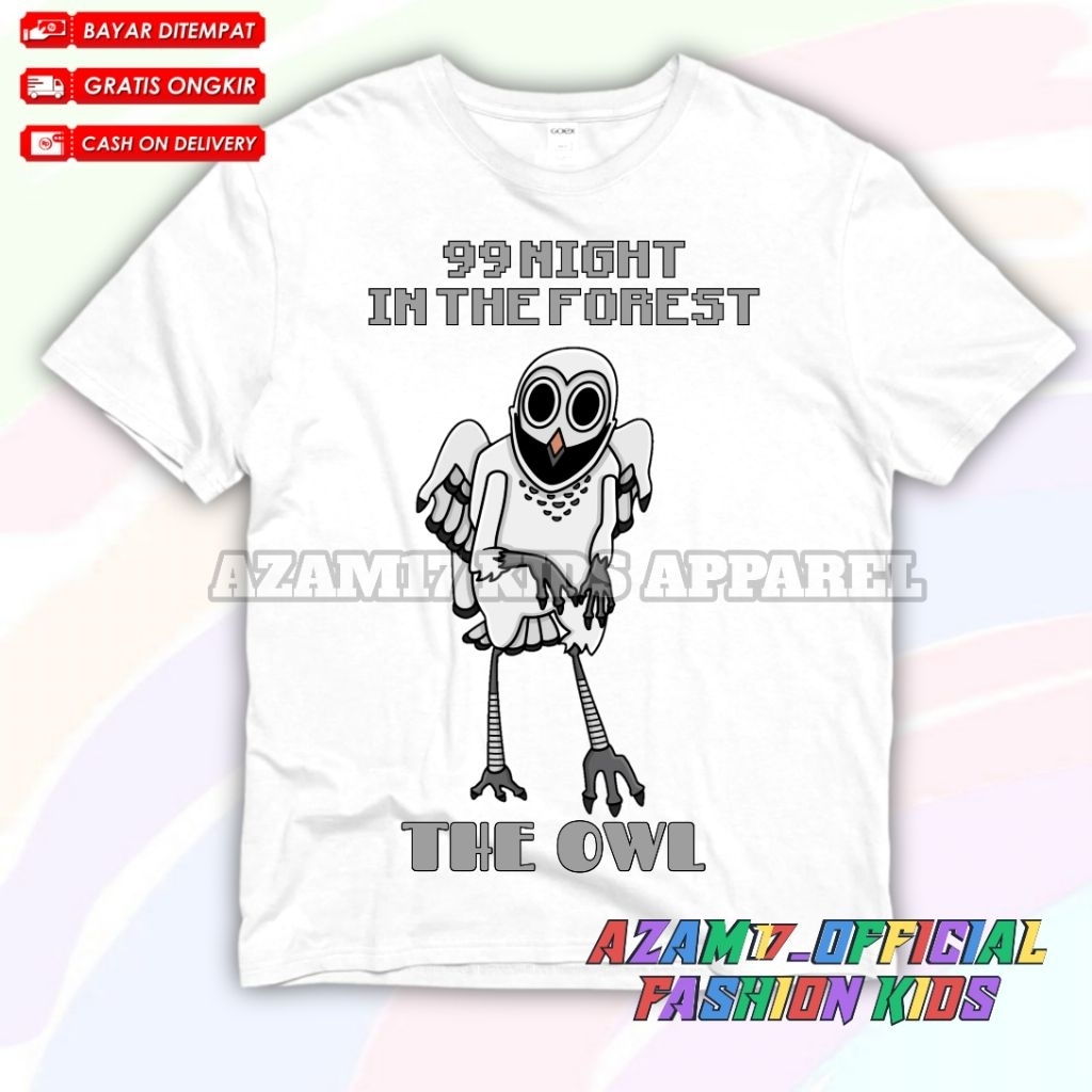 99 NIGHT IN THE FOREST เสื้อยืด CHILDRENS พร้อม THE OWL CHARACTER ฟรีชื่อ / ROBLOX 99 NIGHT IN THE F