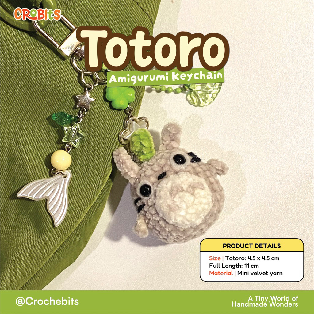 GANTUNGAN [CRCHEBITS] พวงกุญแจถัก Totoro Amigrumi – พวงกุญแจตัวละคร Totoro ทําด้วยมือ