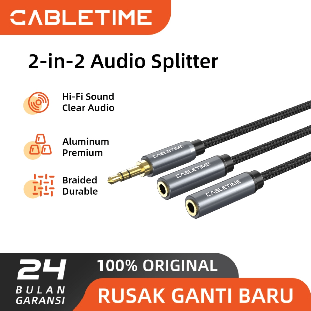 CABLETIME 3.5 มม. ถึง 2 หญิงถัก Aux Audio Splitter Cable
