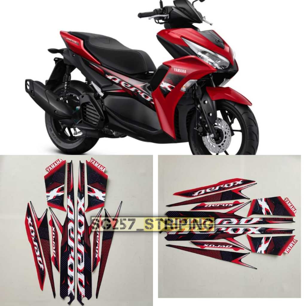 MERAH Yamaha Aerox Cyber City 2022 สีแดงสีดําสติกเกอร์แถบคุณภาพมาตรฐาน
