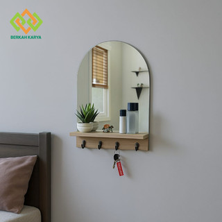 Cermin Dinding Hias Minimalis Rak Gantung Serbaguna dengan Cantelan Elegan untuk Kamar & Ruang Tamu
