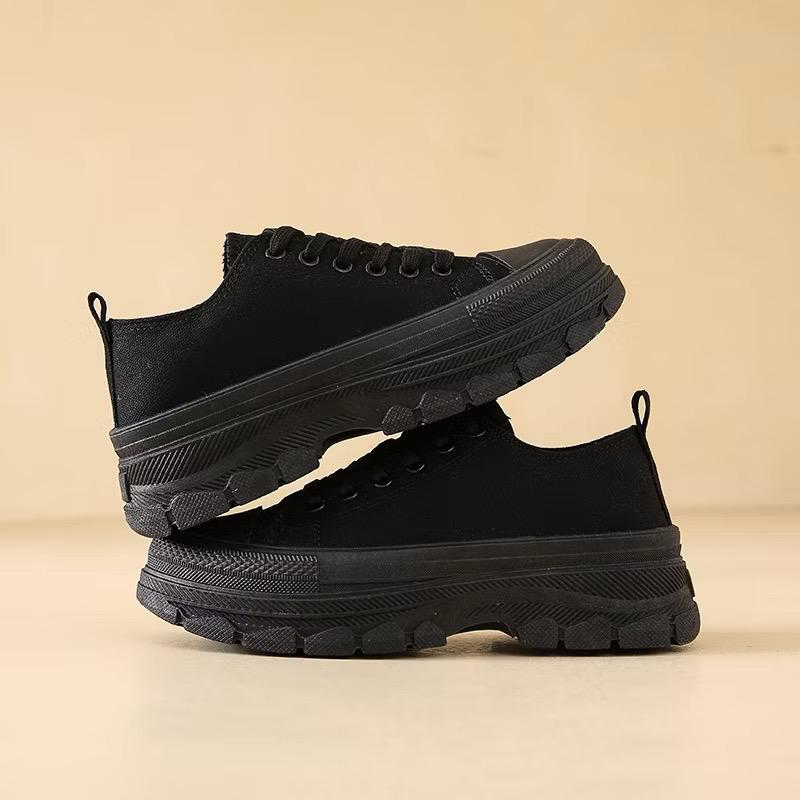 รองเท้า รองเท้าผ้าใบผู้หญิงแฟชั่นเกาหลีเต็มสีดํารองเท้านักเรียนหญิง