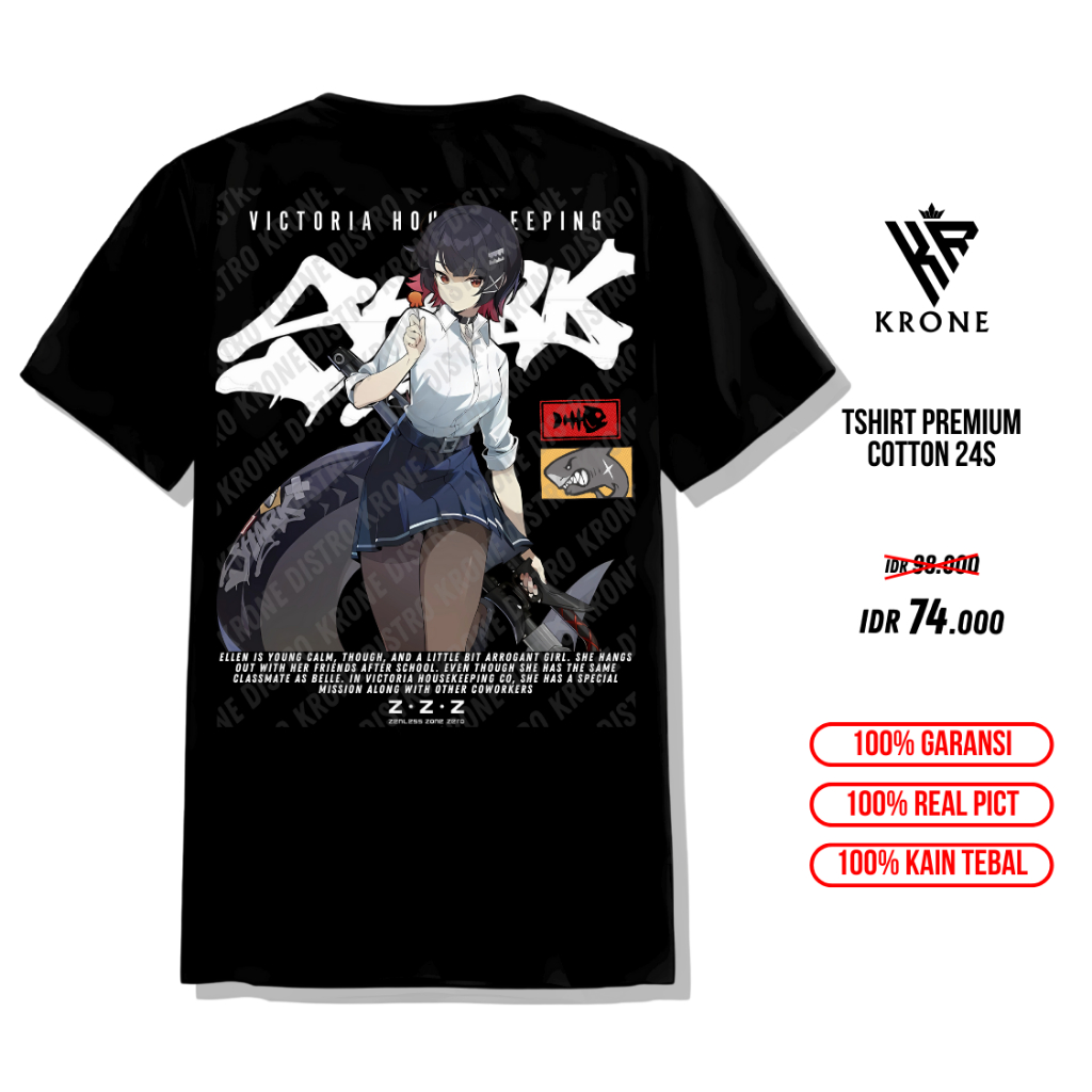KATUN KRONE ELLEN JOE อะนิเมะเสื้อยืดหนา 24s Cotton - Zenless Zone Zero Ellen Joe Premium เกม Distro