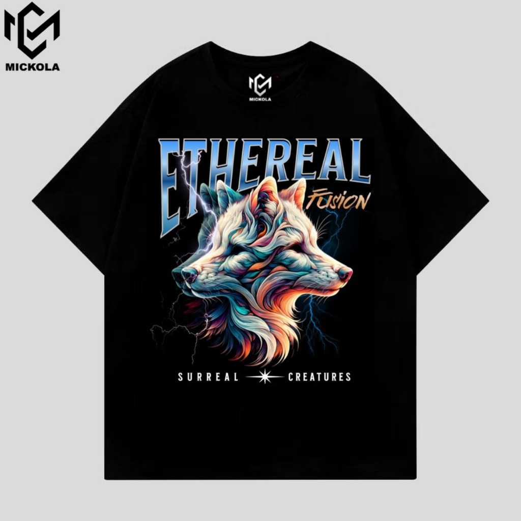 เสื้อยืด MICKOLA ETHERAL WOLF UNISEX ผู้ใหญ่เสื้อยืด DISTRO ผลิตในผ้าฝ้าย 24S COMED