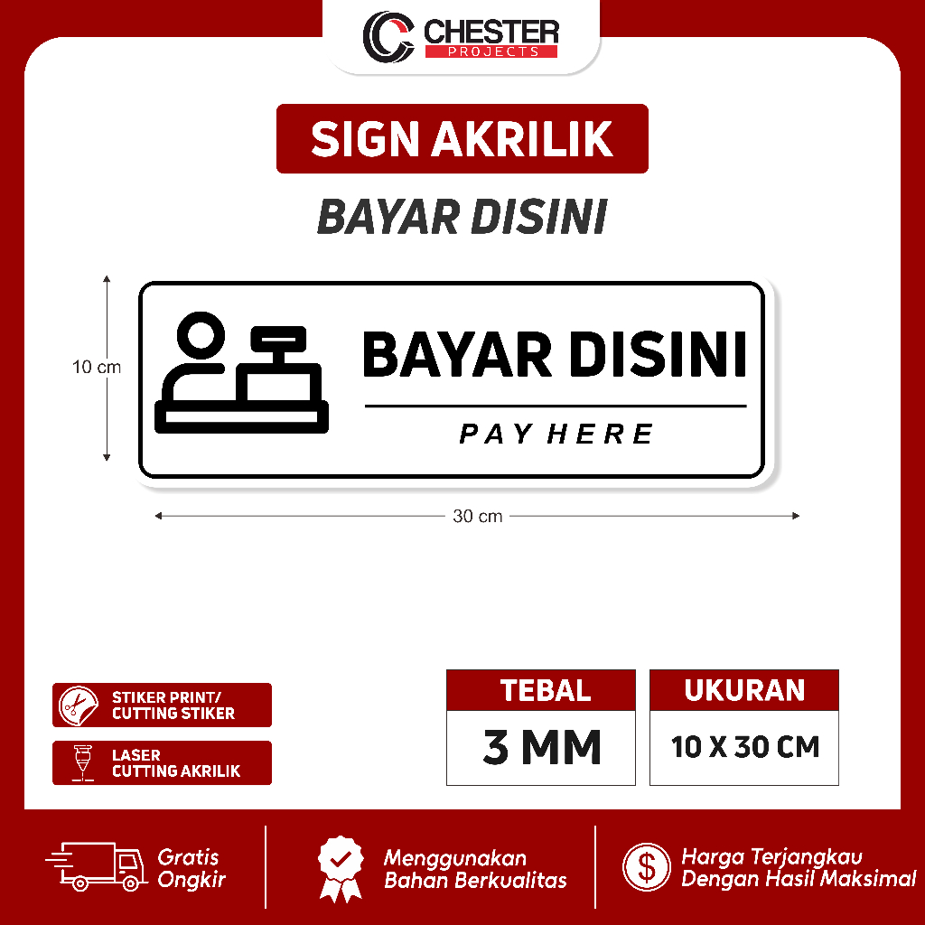 ป้ายอะคริลิค Pay Here หนา 3 มม. I Chester Projects