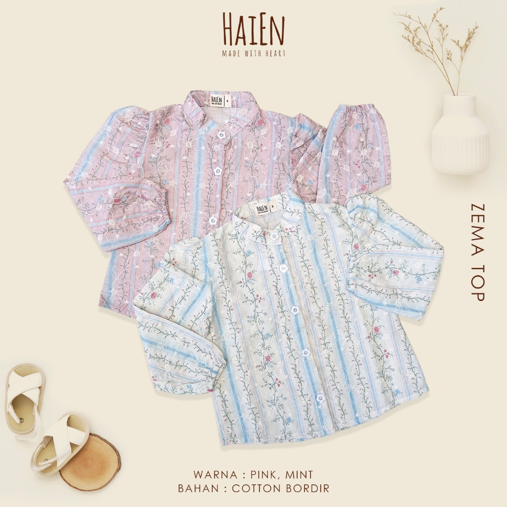 KEMEJA KATUN Haien Zema Top - เสื้อเด็กผู้หญิงทําจากผ้าฝ้ายปักพรีเมี่ยม อายุ 12345678 ปีเสือ