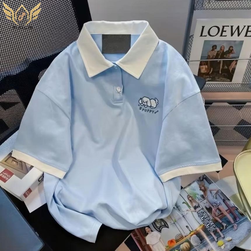 เสื้อโปโลขนาดใหญ่ (M - 6XL) Jumbo PUPPY CUTE Blue Simple Polo Shirt Unisex ML XL XXL 3XL 4XL 5XL 6L 