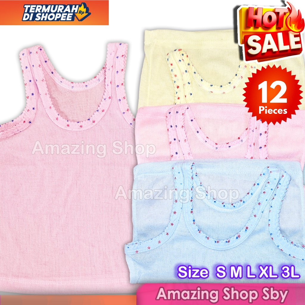 1 โหล (12 ชิ้น) เสื้อกล้ามเด็ก / เสื้อกล้ามเด็ก KIKI Plain Color Amazing Shop Surabaya