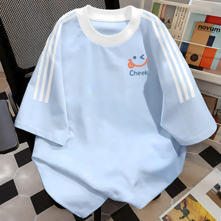 VISION PREMIUM T-shirt Lengan Pendek Kaos Oversize Tiga Garis Korea Premium 100% Katun | Smile Cheek Style Pria Wanita
