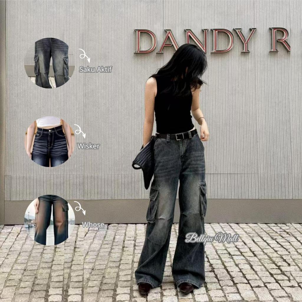 ห้างสรรพสินค้าเบลชิว | Cargo Baggy Jeans Highwaist Retro Whiskers Unisex Cargo Baggy Pants