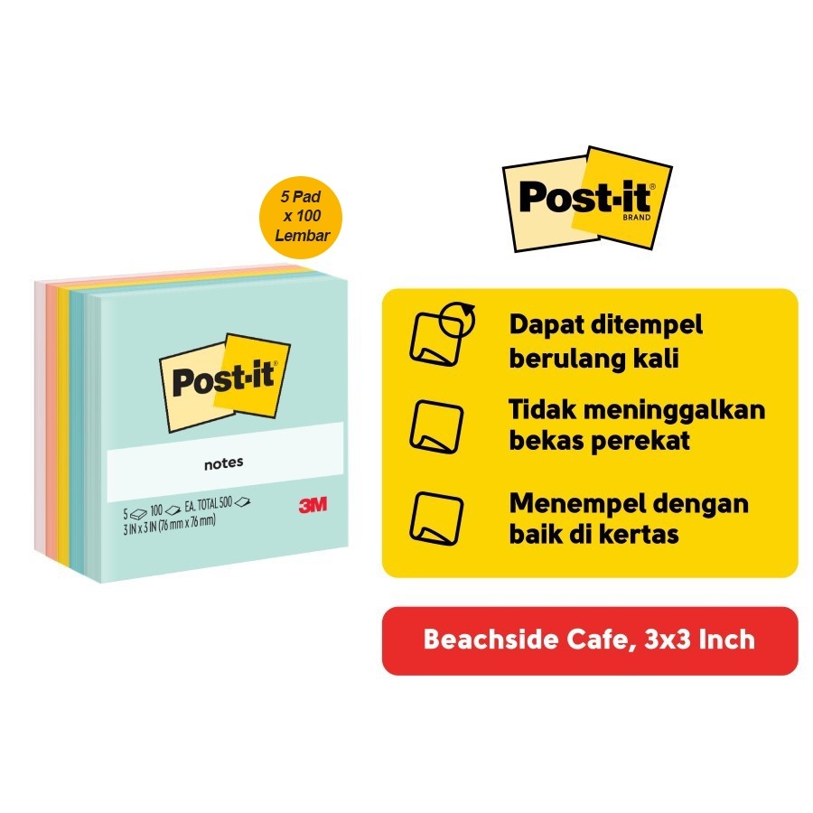 STICK NOTE POSTIT 654 76x76 มม.เนื้อหาสีสันสดใส 100 แผ่น