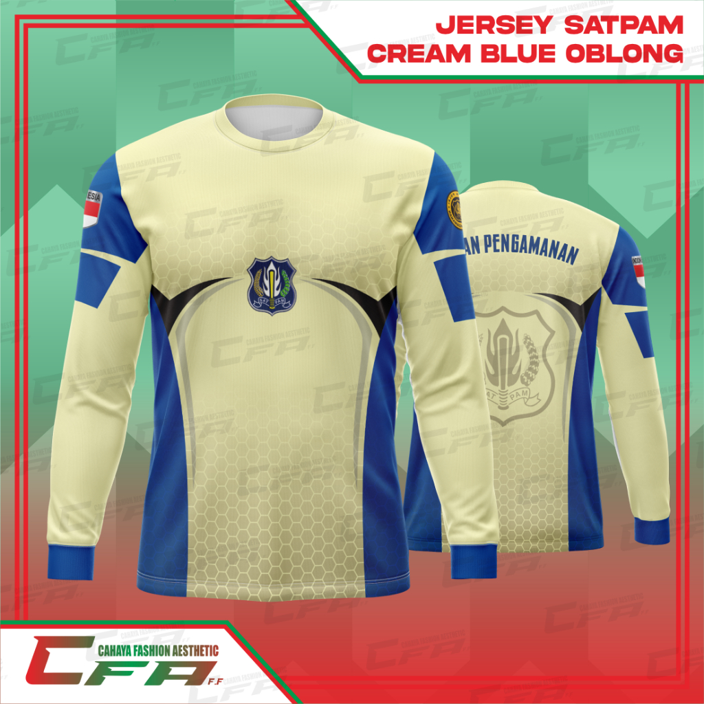 CFA JERSEY SATPAM CREAM สีฟ้า OBLONG LONG DRYFIT MILANO พิมพ์เต็ม SPORTY