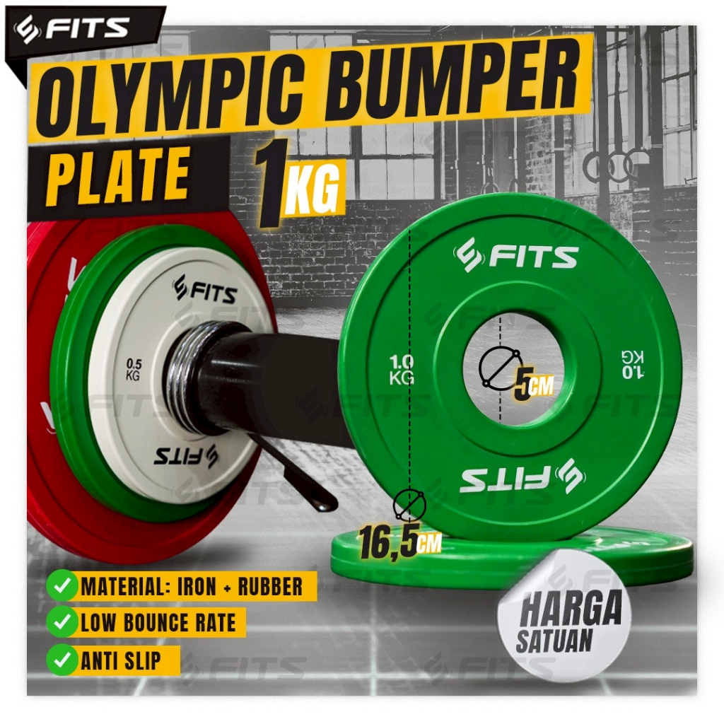 FITS Olympic Bumper Plate แผ่นน้ําหนักยางน้ําหนัก 1กก