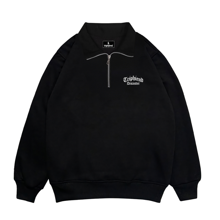 Triphend Sweater Half Zipper Rugby Simple Black Unisex