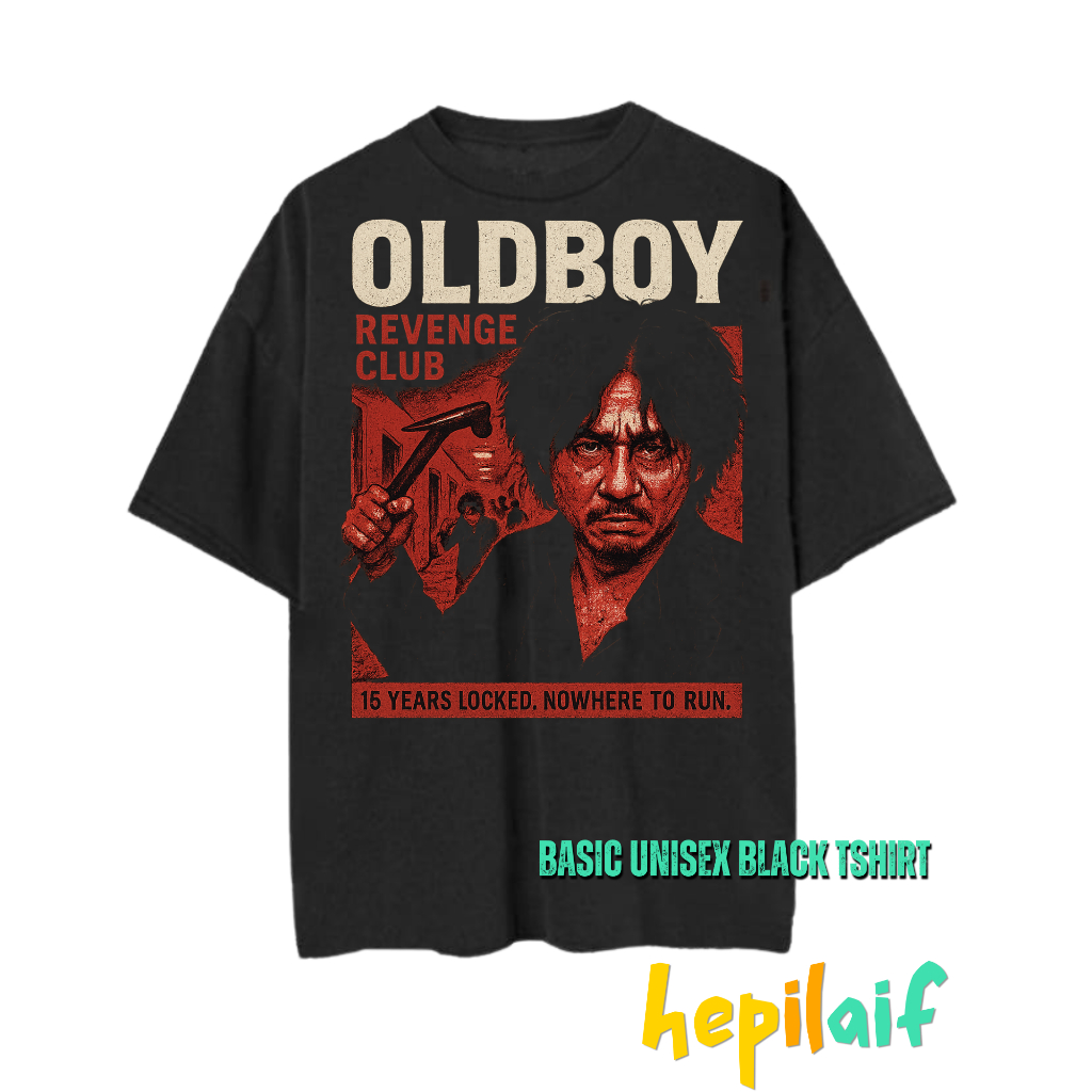 OLDBOY Revenge Club 15 ปีล็อคเสื้อยืดสีดําและล้าง Oversize Korea Cult Movie