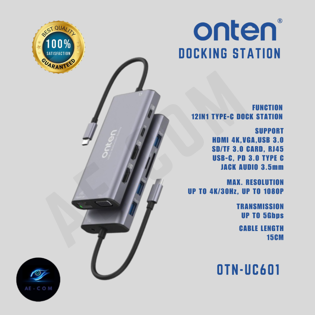 ONTEN USB-C Hub 12in1 Converter MacBook Hub Station iPad USB HDMI LAN VGA SD/TF Type-C OTN-UC601